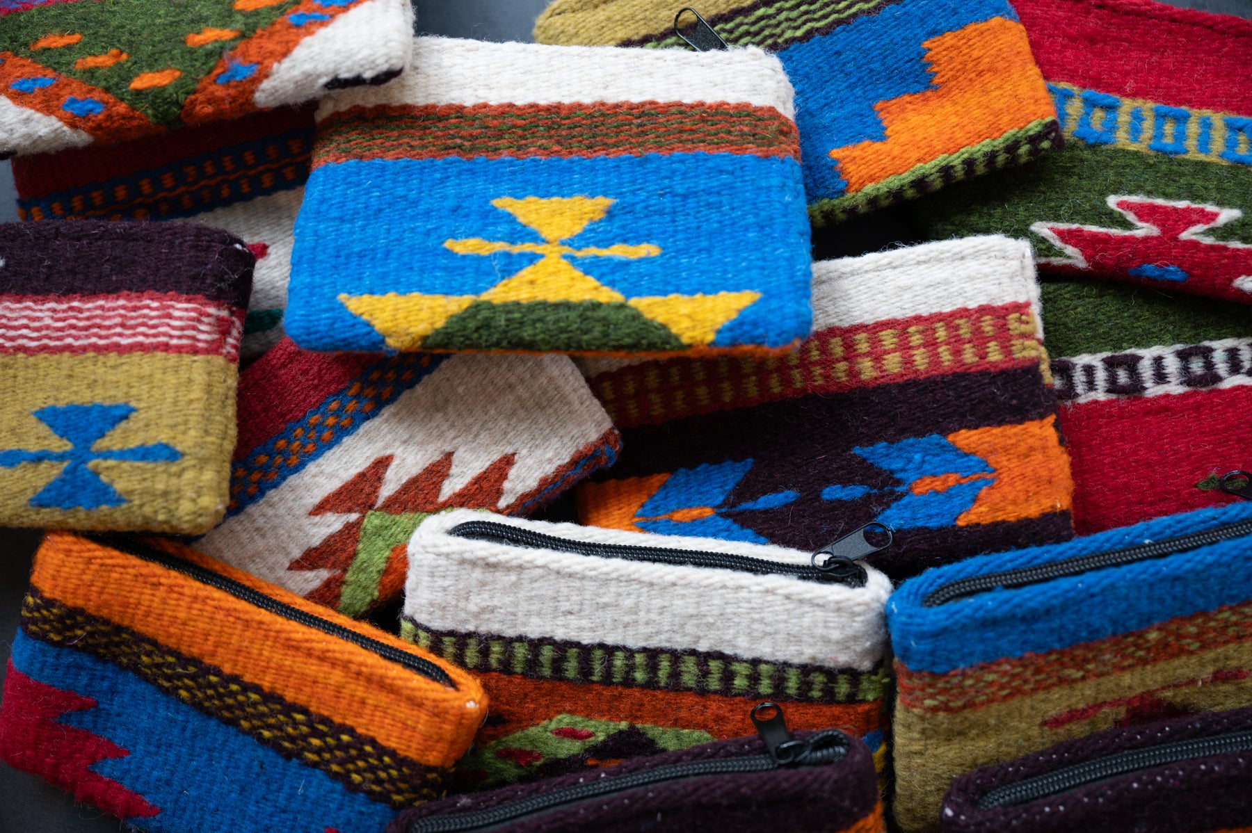 Colorful Zapotec Handwoven wool purses from Oaxaca