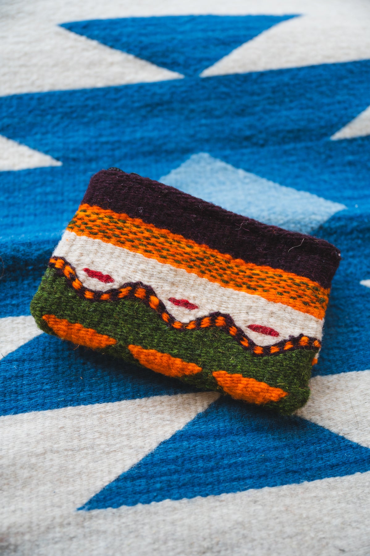 Colorful Zapotec Handwoven wool purse from Oaxaca 