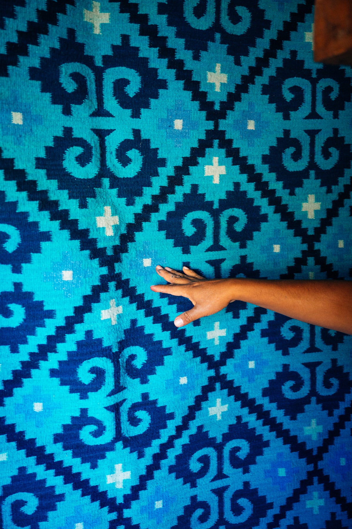 Blue rug in Teotitlan Del Valle Oaxaca