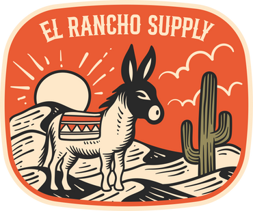 Red Desert theme logo for handwoven blanket and pottery company EL RANCHO SUPPLY